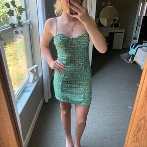 Green Ribbed Bodycon Mini Dress for Night Out